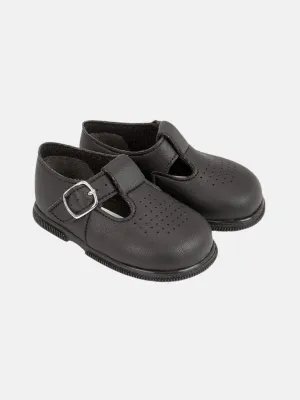 Baypods Hard Sole Boys T-Bar Hole Punched Shoe - Black