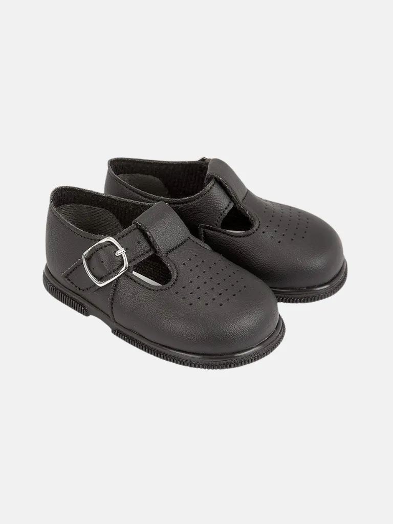 Baypods Hard Sole Boys T-Bar Hole Punched Shoe - Black