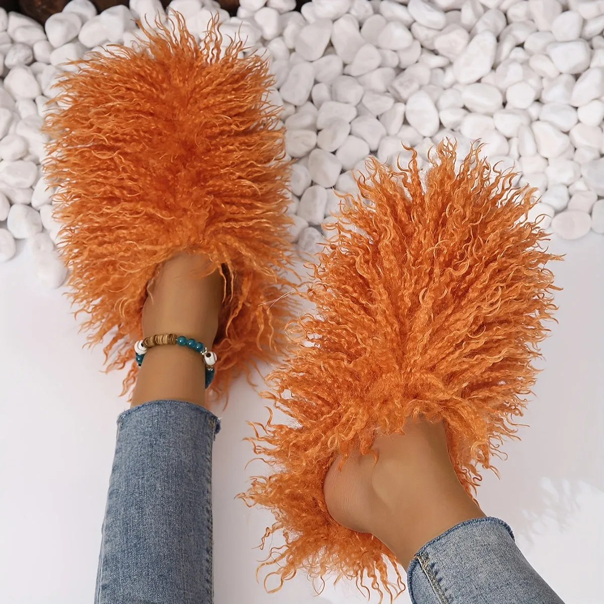 Color Casual Shaggy  Walk In Slippers