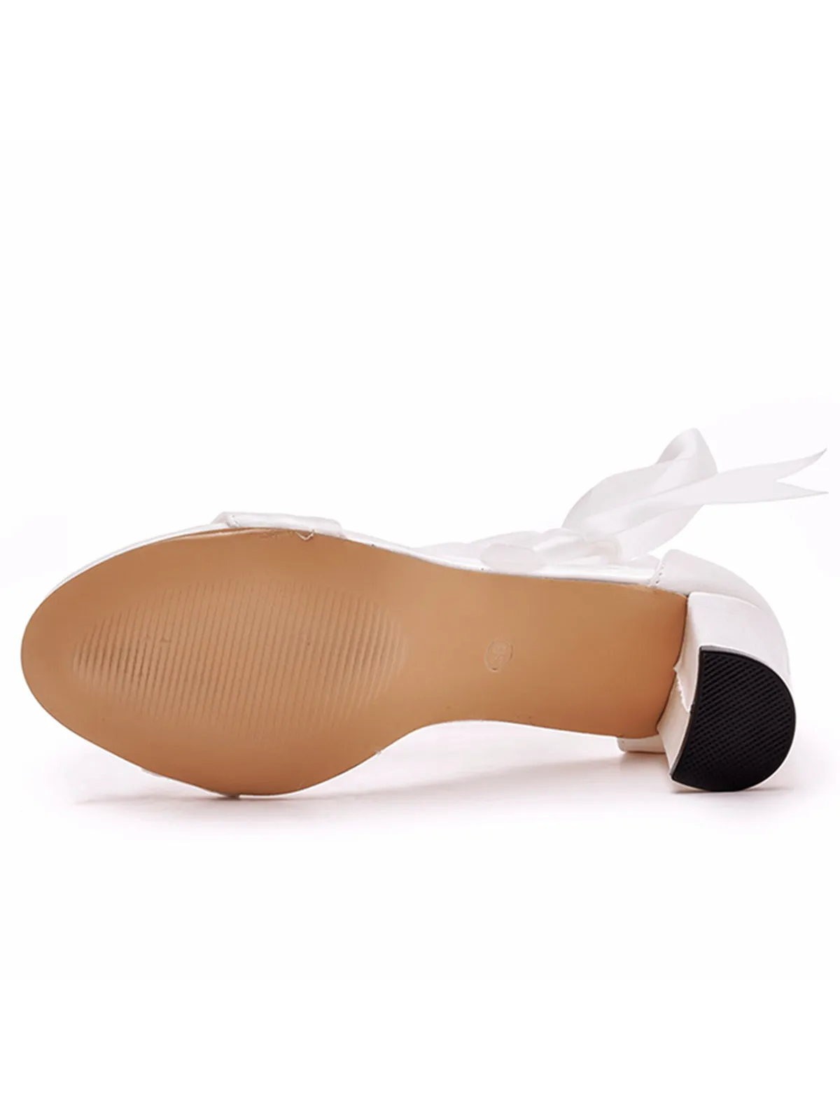 Ivory Satin Tied Open Toe Ankle Strap Chunky Heel Sandals