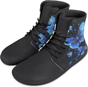 JoyLamoria Bling Bling Butterfly Print High Top Sneakers Lace up Leather Shoes Fashion High Top Flats Barefoot Wide Shoes Y2K for Girls