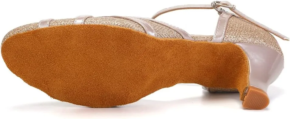 JUODVMP Women's Ballroom Dance Shoes Split Flex Dance Heels Giltter Dance Heels,FT070-C