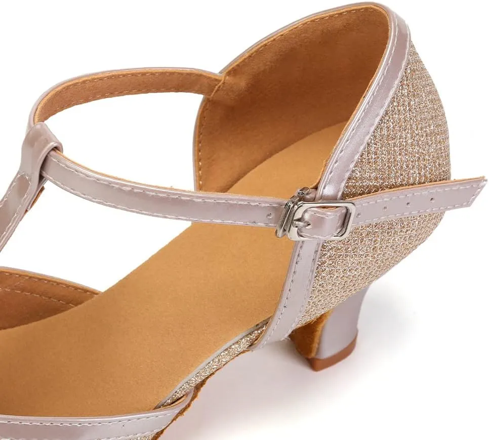 JUODVMP Women's Ballroom Dance Shoes Split Flex Dance Heels Giltter Dance Heels,FT070-C