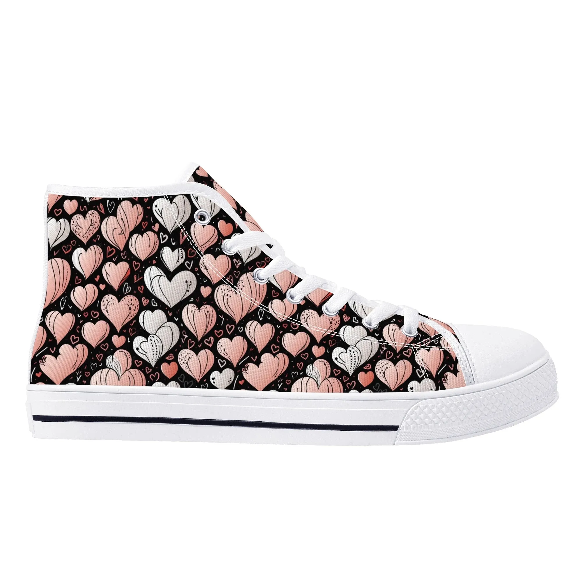 Pink Hearts Mens High Top Canvas Shoes