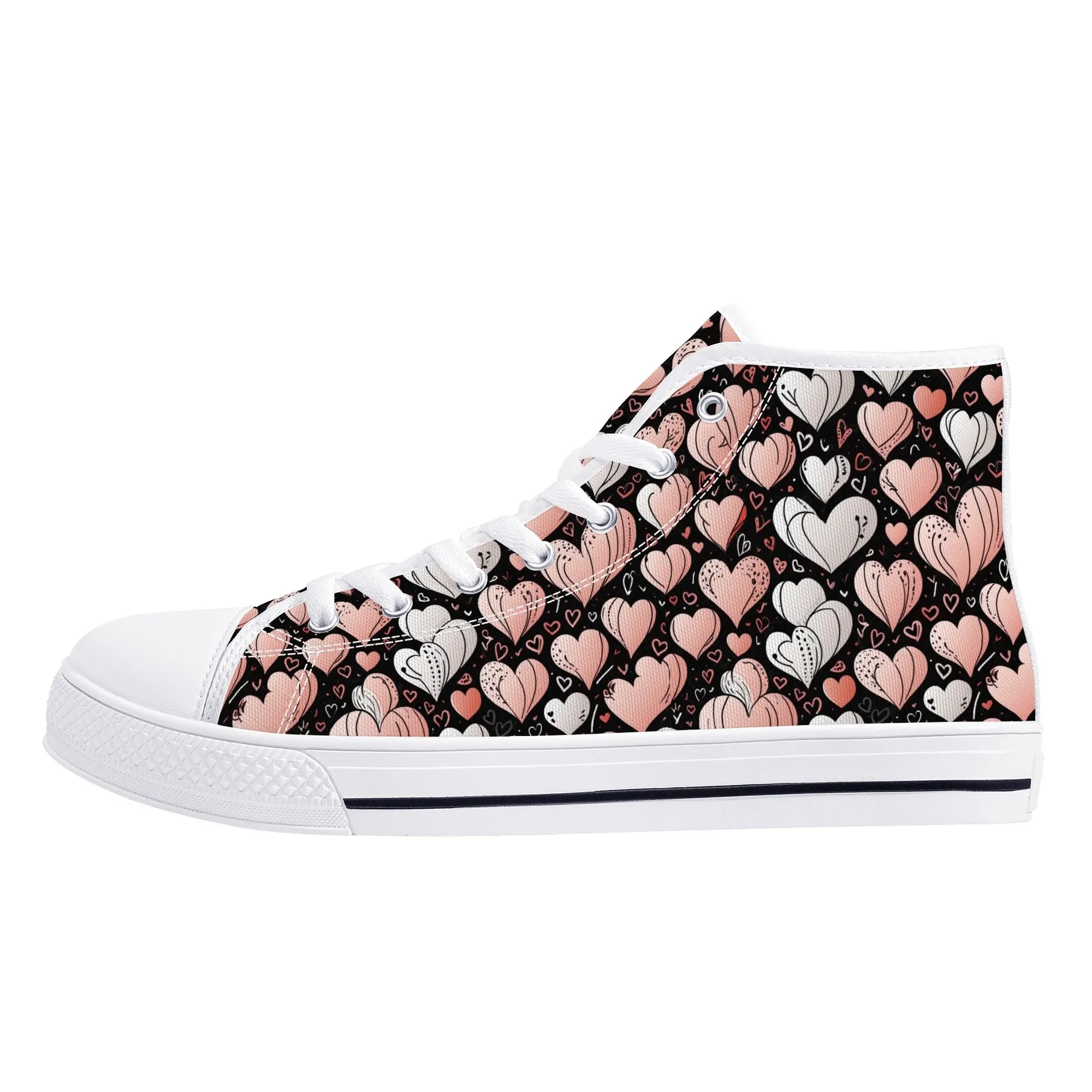 Pink Hearts Mens High Top Canvas Shoes