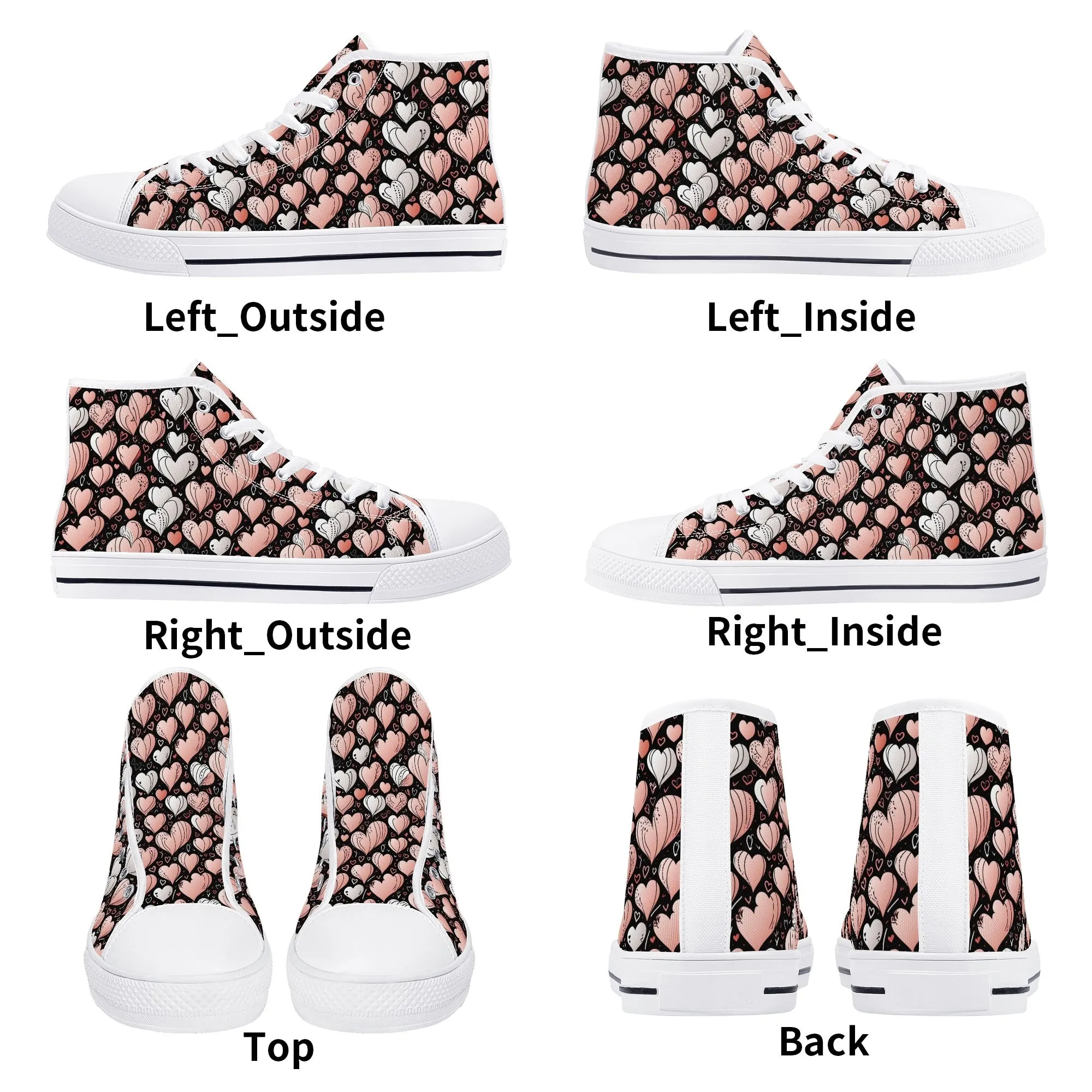 Pink Hearts Mens High Top Canvas Shoes
