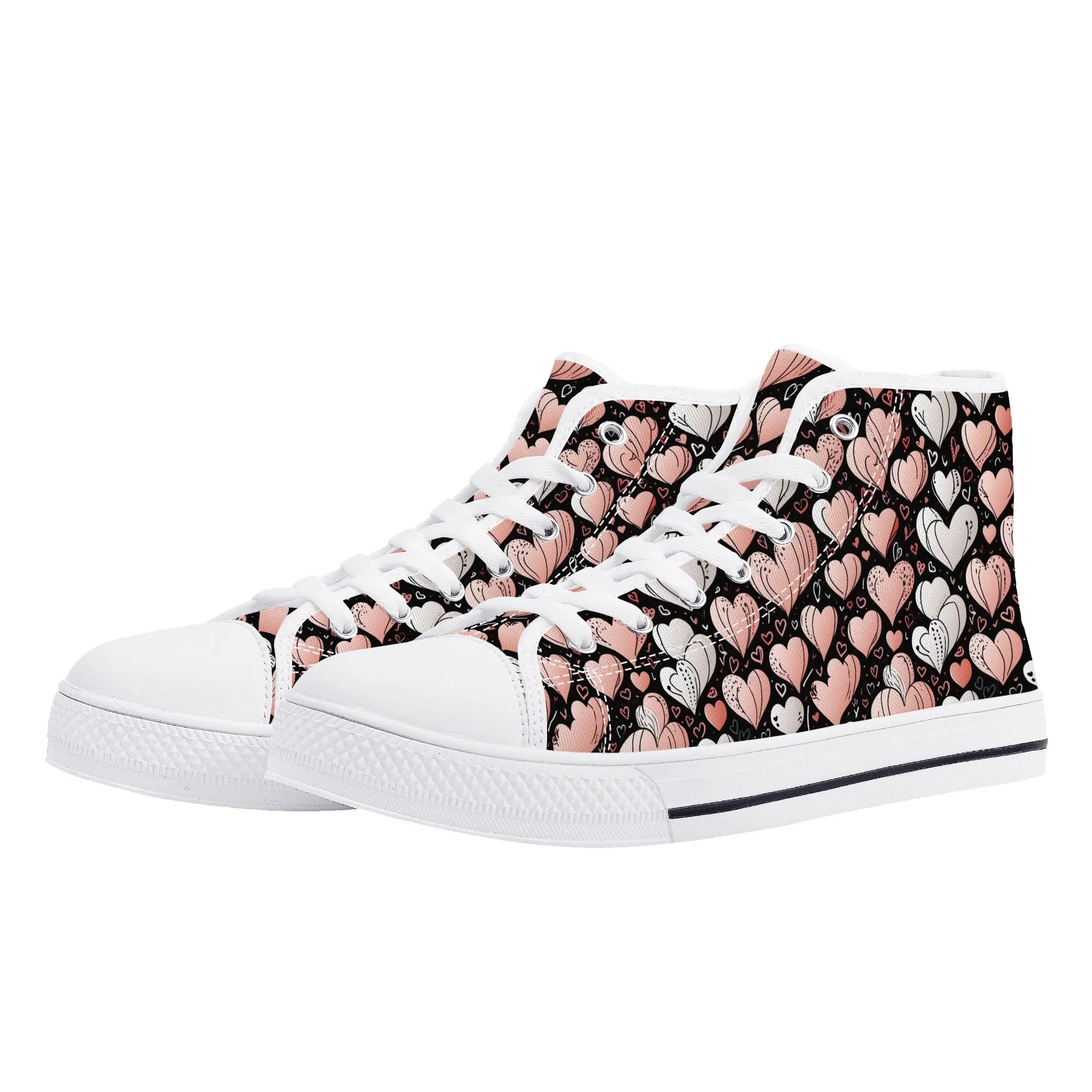 Pink Hearts Mens High Top Canvas Shoes