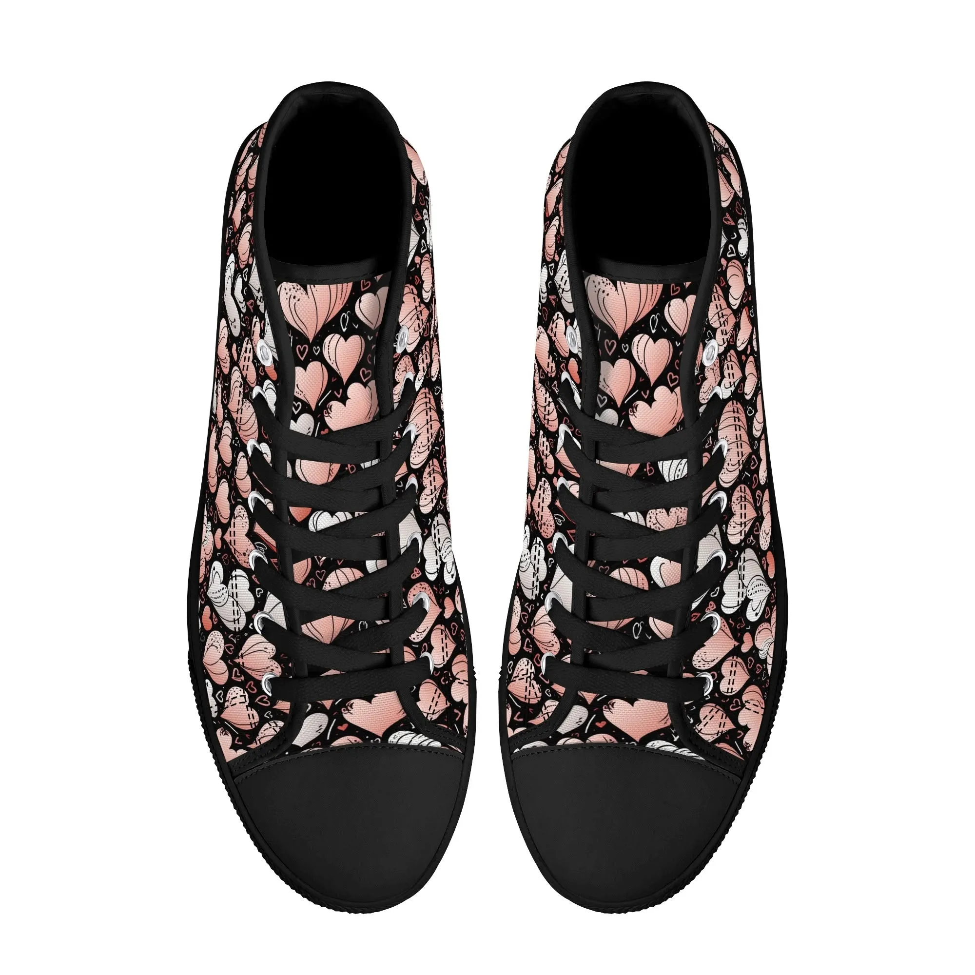 Pink Hearts Mens High Top Canvas Shoes