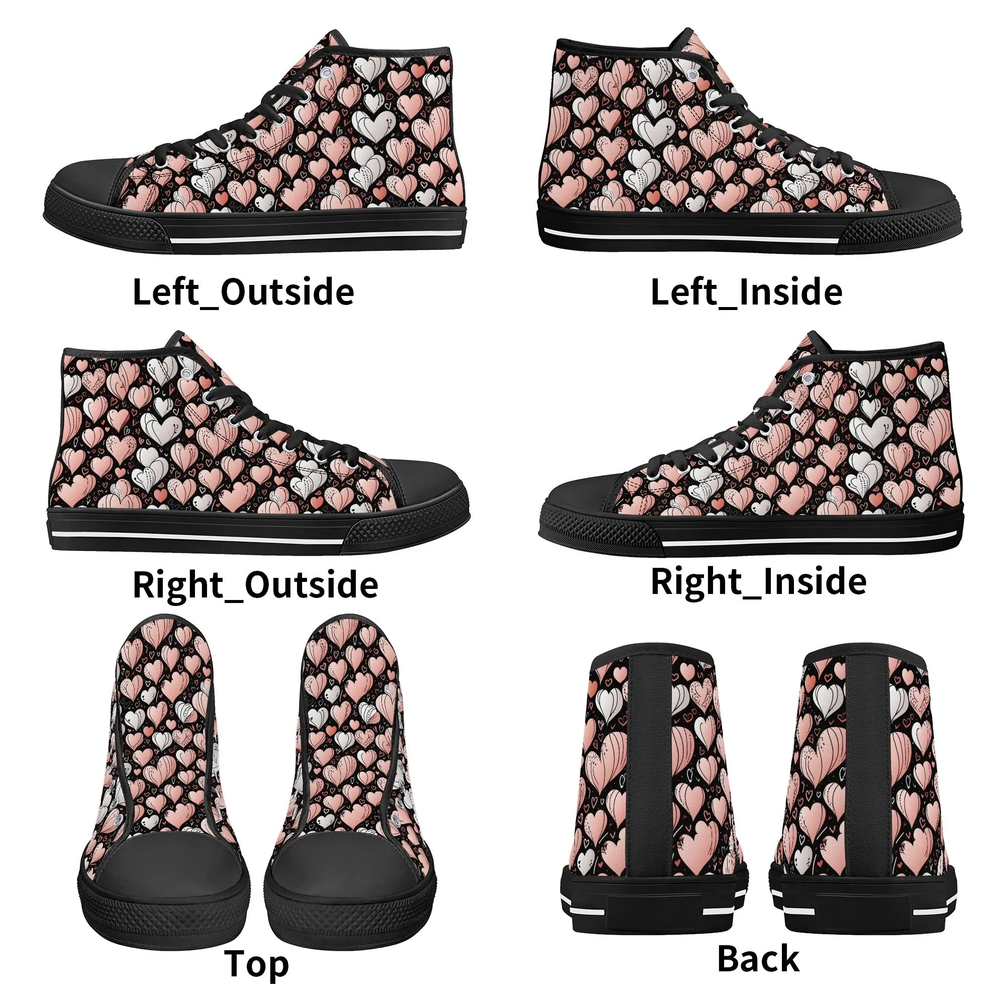 Pink Hearts Mens High Top Canvas Shoes