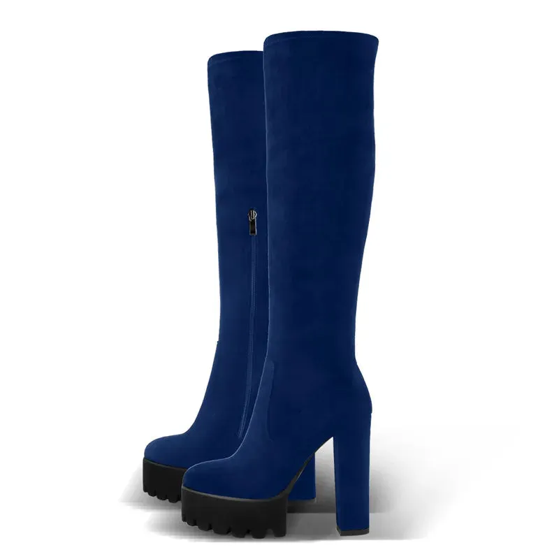 Platform Thick High Heel Round Toe Over The Knee Boots