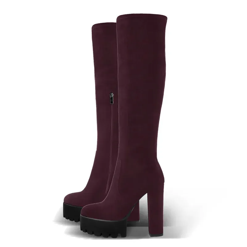Platform Thick High Heel Round Toe Over The Knee Boots