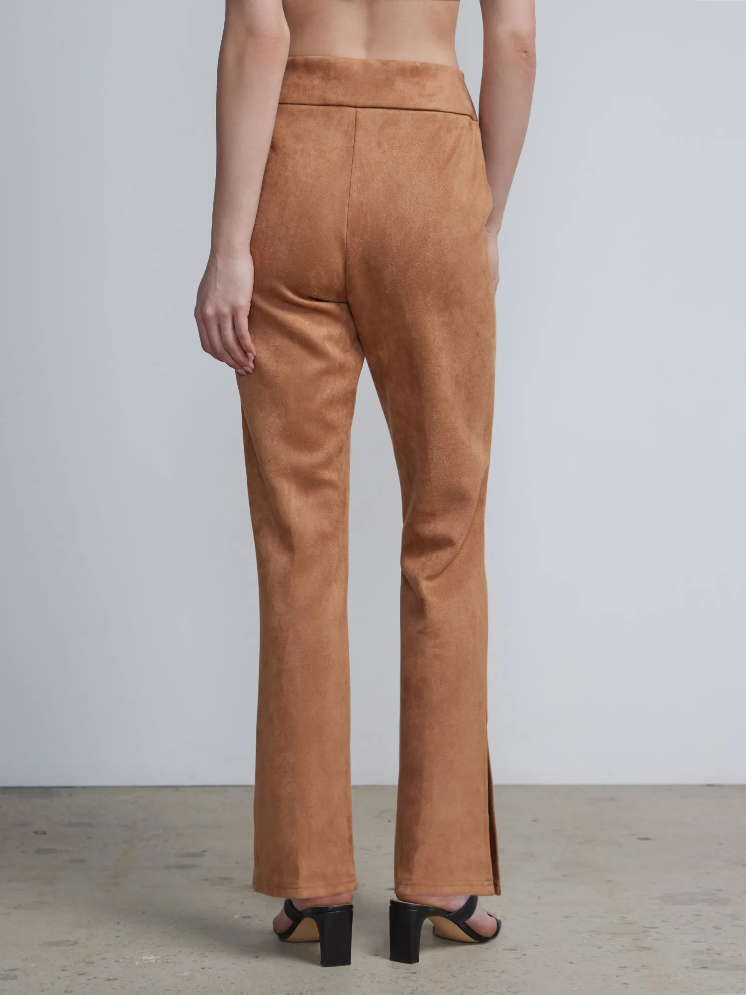 Pull-On Faux-Suede Slit-Front Flare Legging