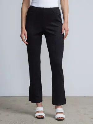 Pull-On Faux-Suede Slit-Front Flare Legging