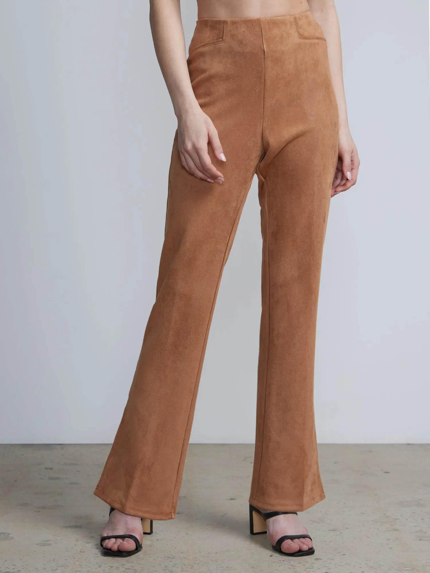 Pull-On Faux-Suede Slit-Front Flare Legging