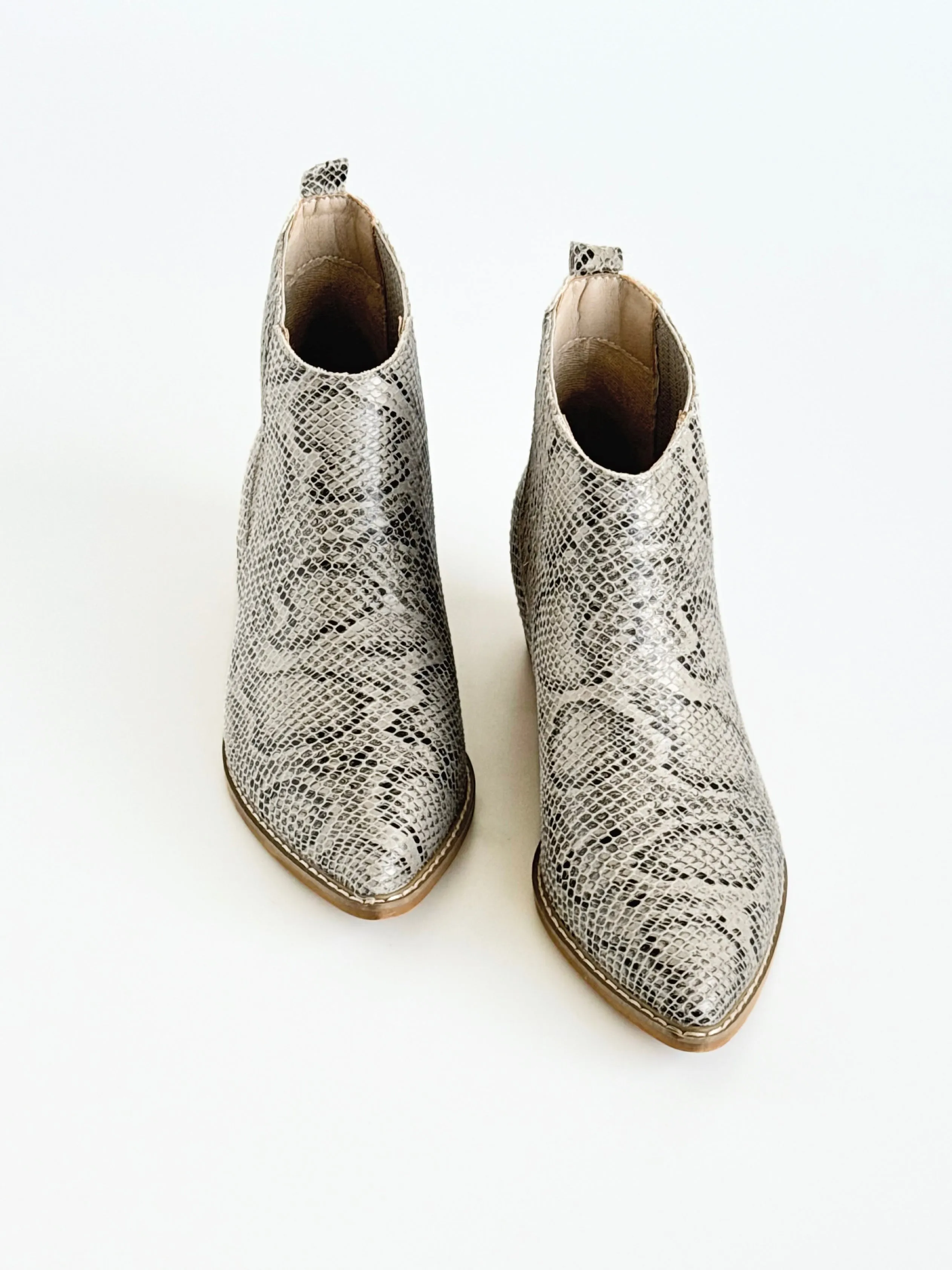 Reptile Print Pointed Ankle Boots