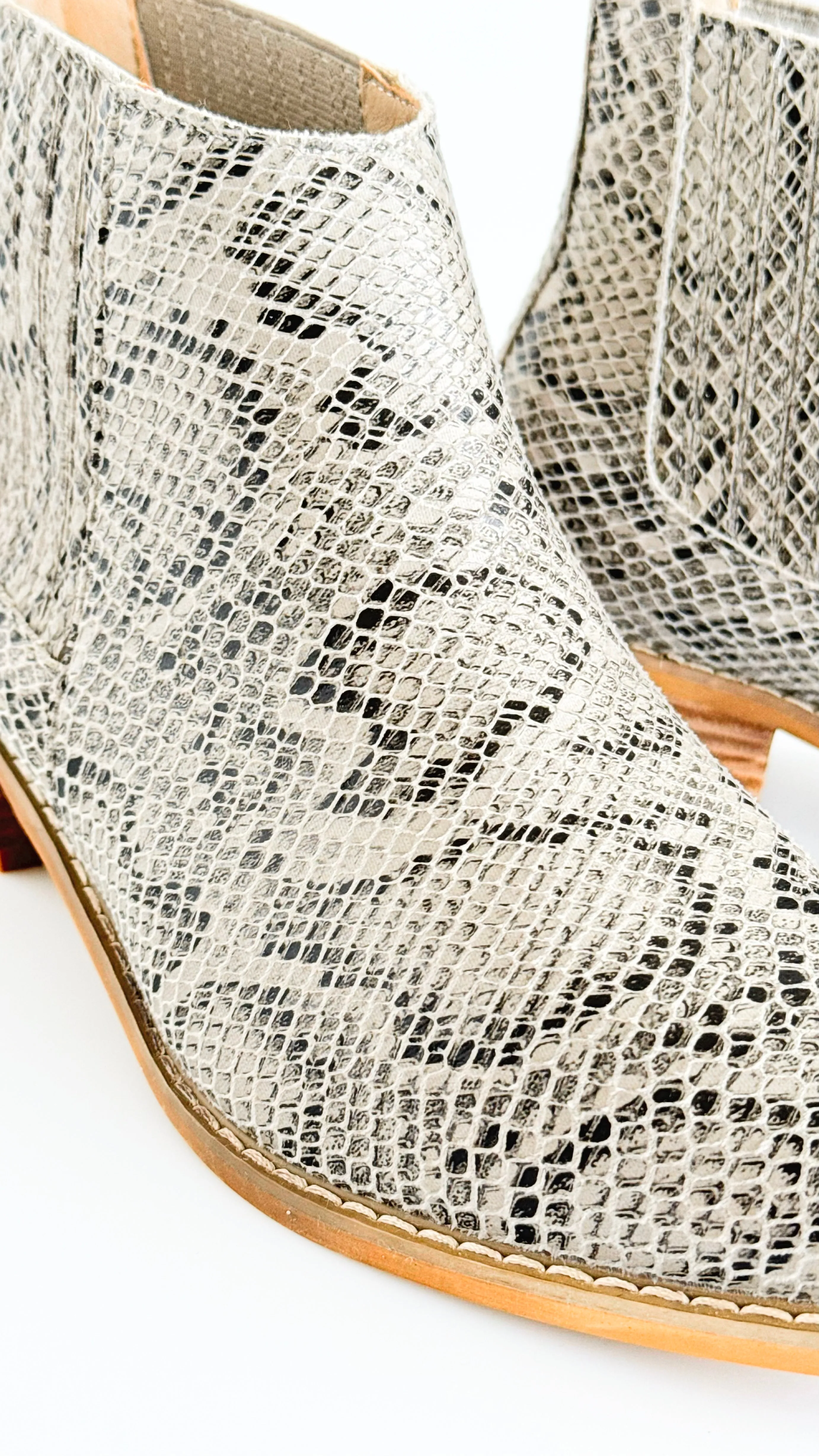 Reptile Print Pointed Ankle Boots