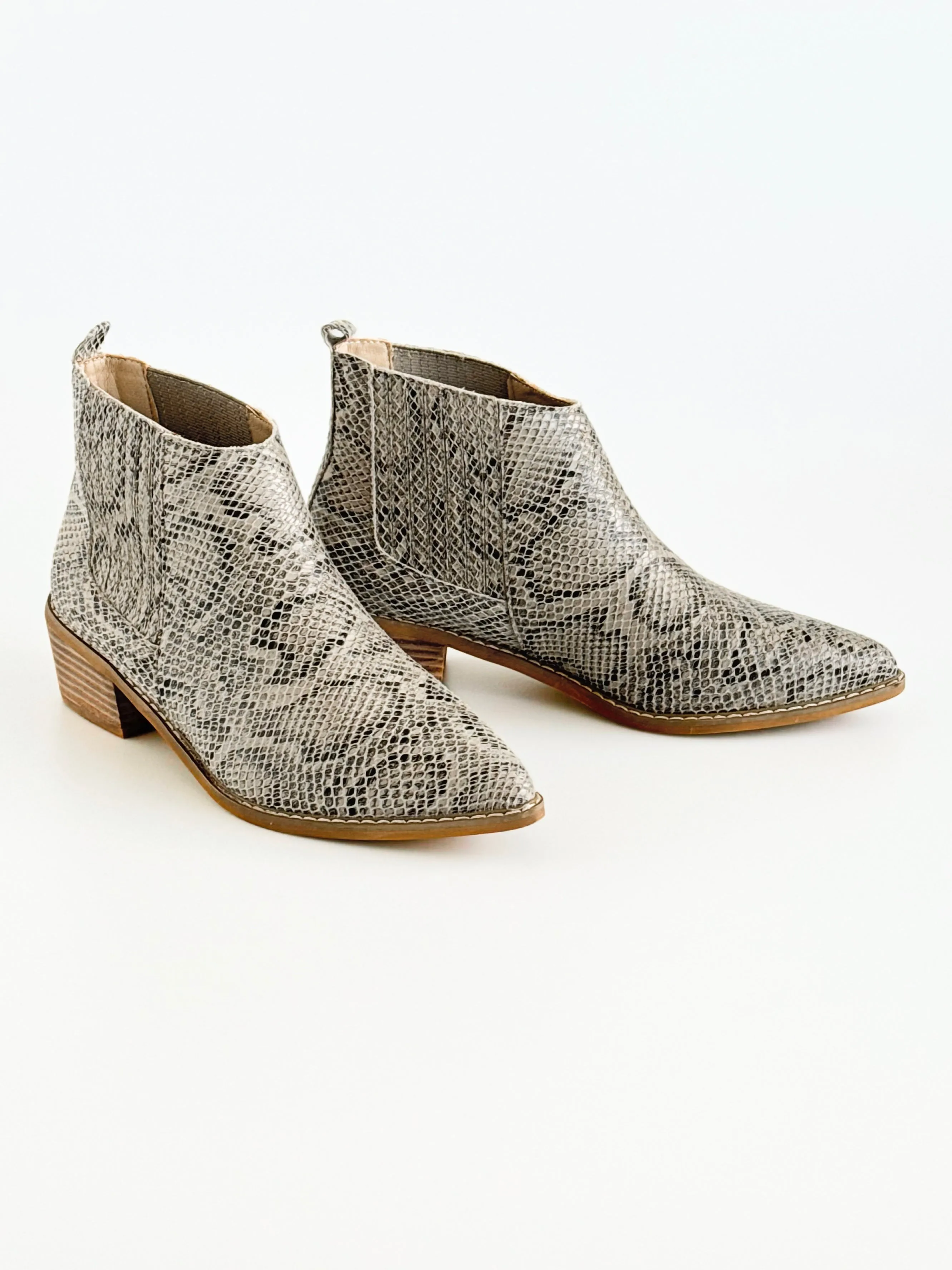 Reptile Print Pointed Ankle Boots