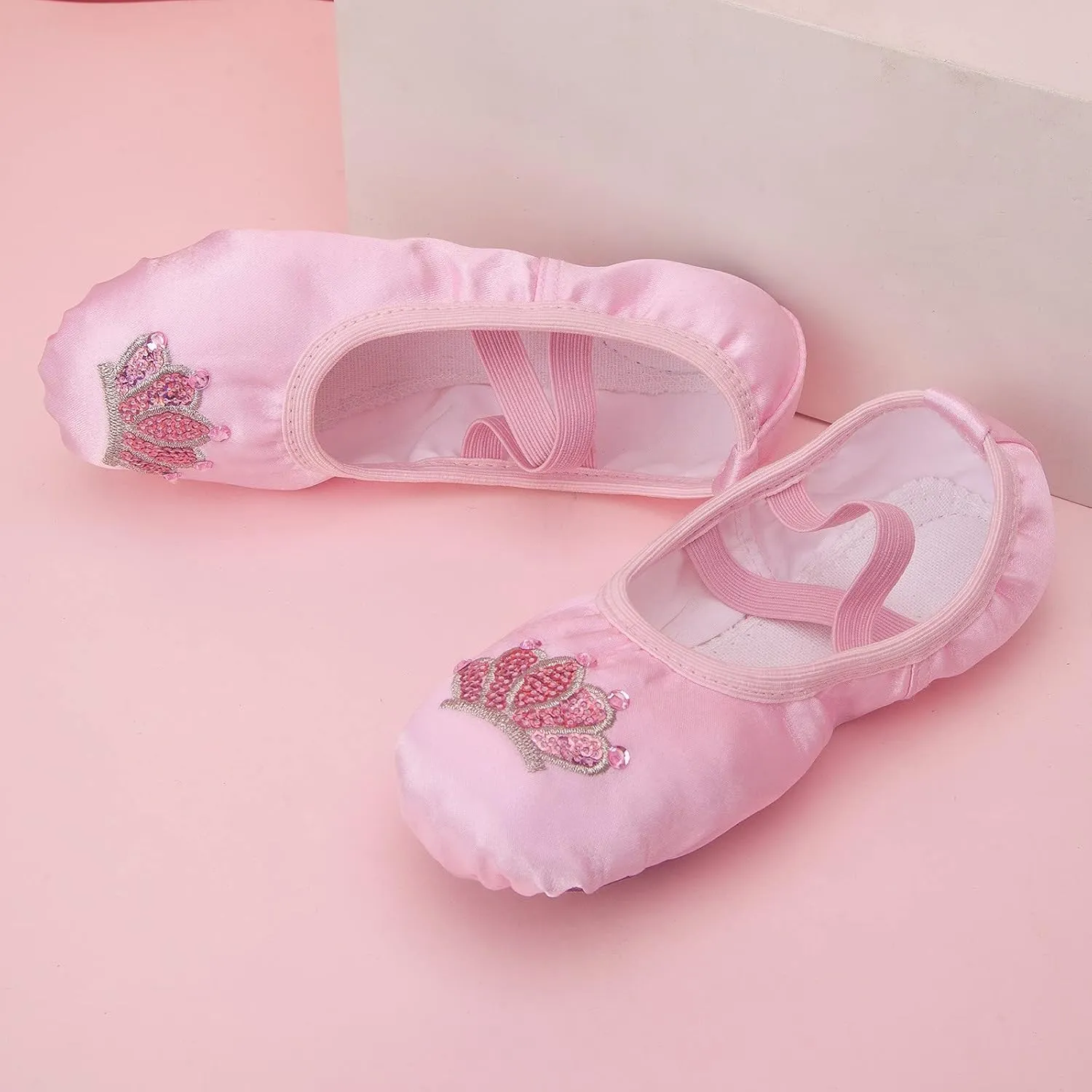 Solid Color Ballet Shoes with Cartoon Crown Pattern for Ballet Yoga Performance Indoor Shoes(Toddler/Little/Big Kid)