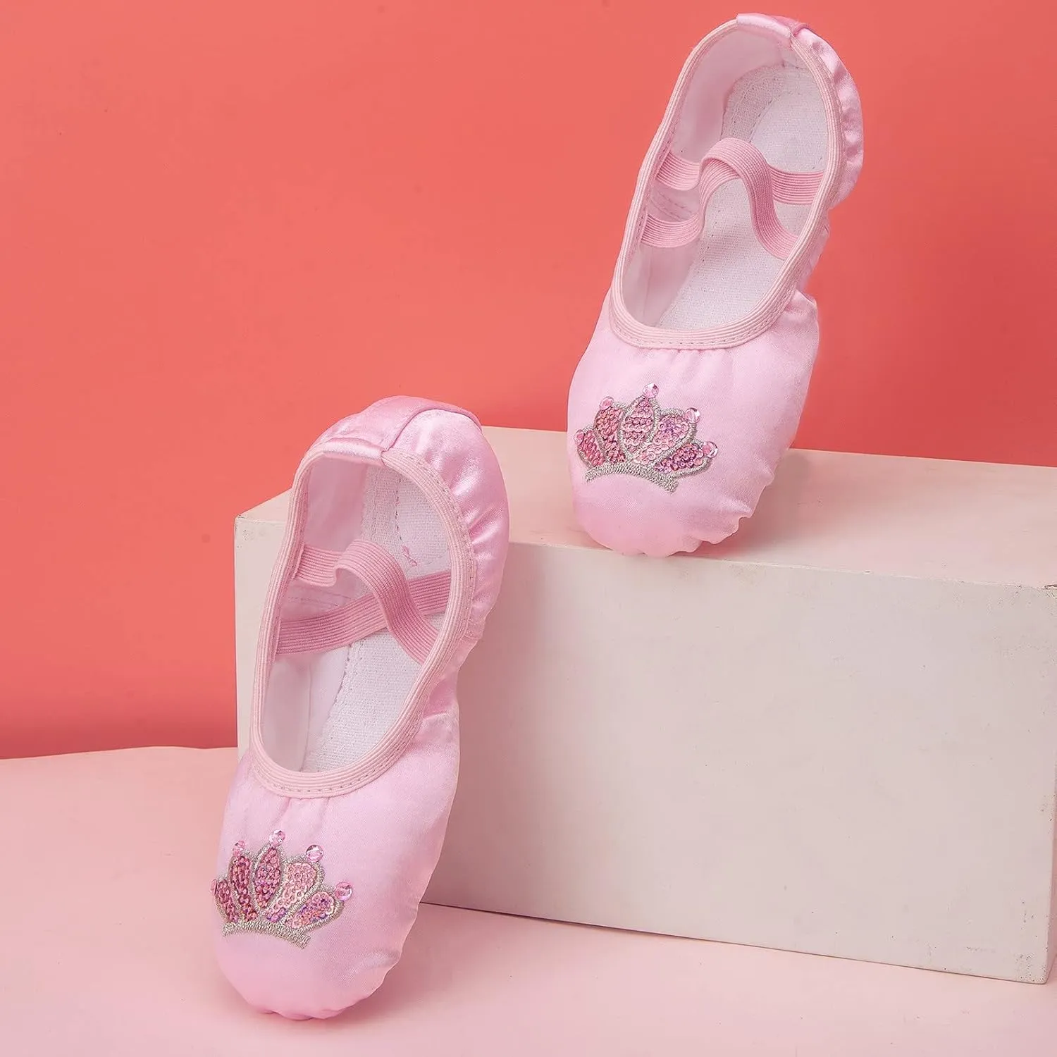 Solid Color Ballet Shoes with Cartoon Crown Pattern for Ballet Yoga Performance Indoor Shoes(Toddler/Little/Big Kid)