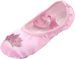 Solid Color Ballet Shoes with Cartoon Crown Pattern for Ballet Yoga Performance Indoor Shoes(Toddler/Little/Big Kid)