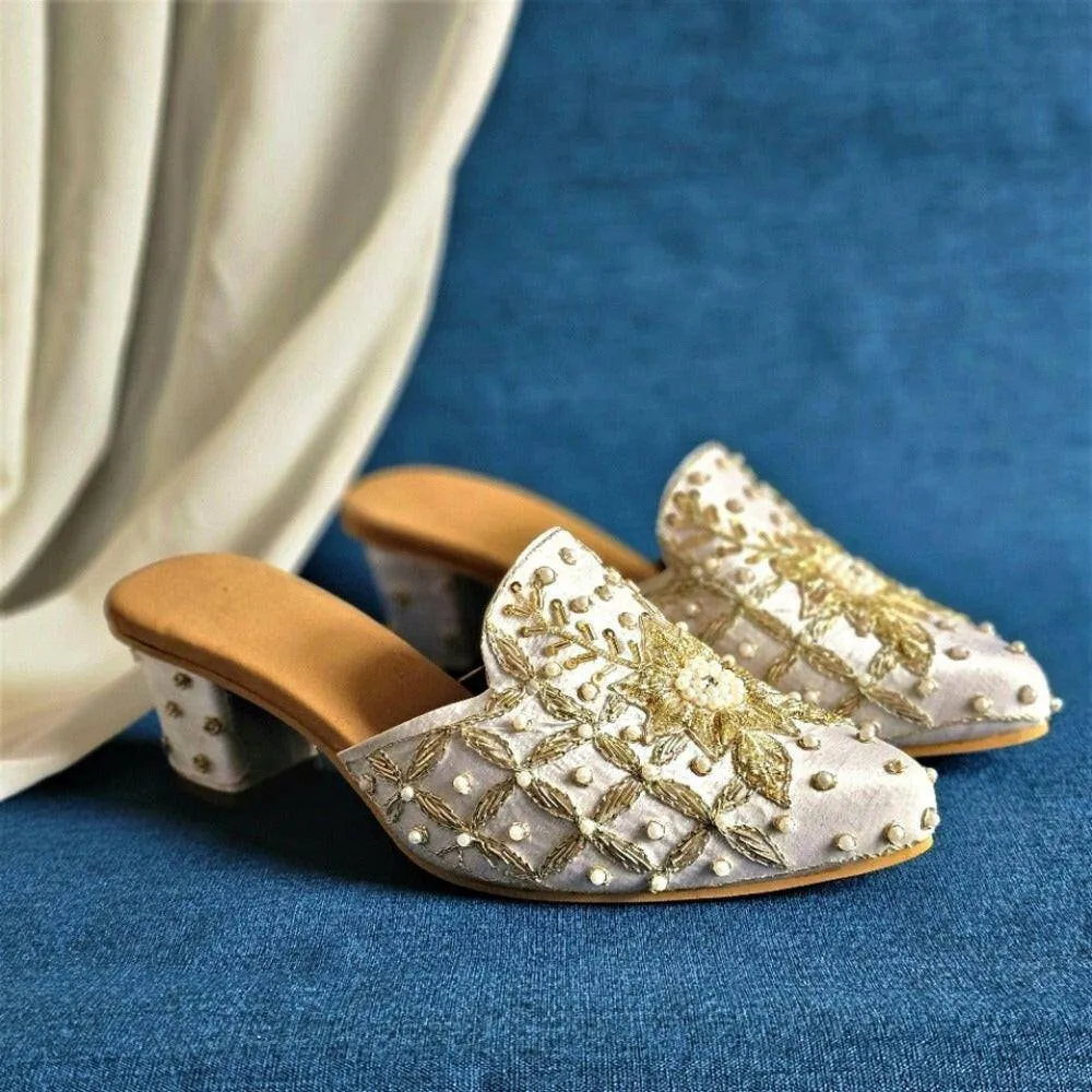 Swara - Off White Women's Bridal Bridal Heel Mules