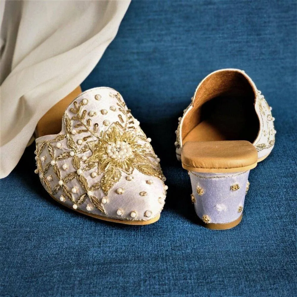 Swara - Off White Women's Bridal Bridal Heel Mules