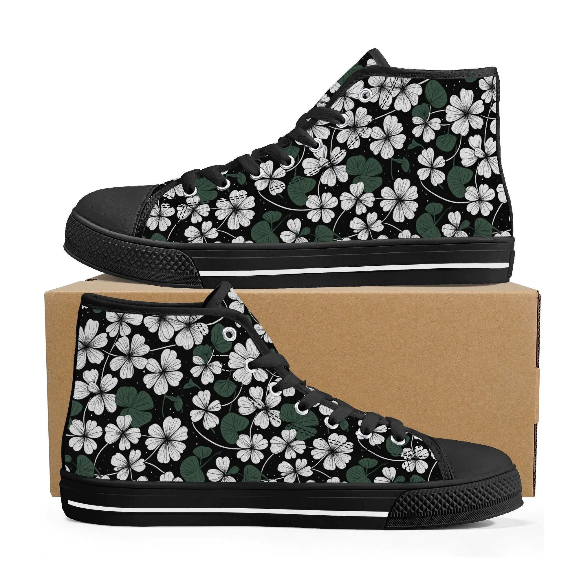 White Clover Womens High Top Canvas Shoes