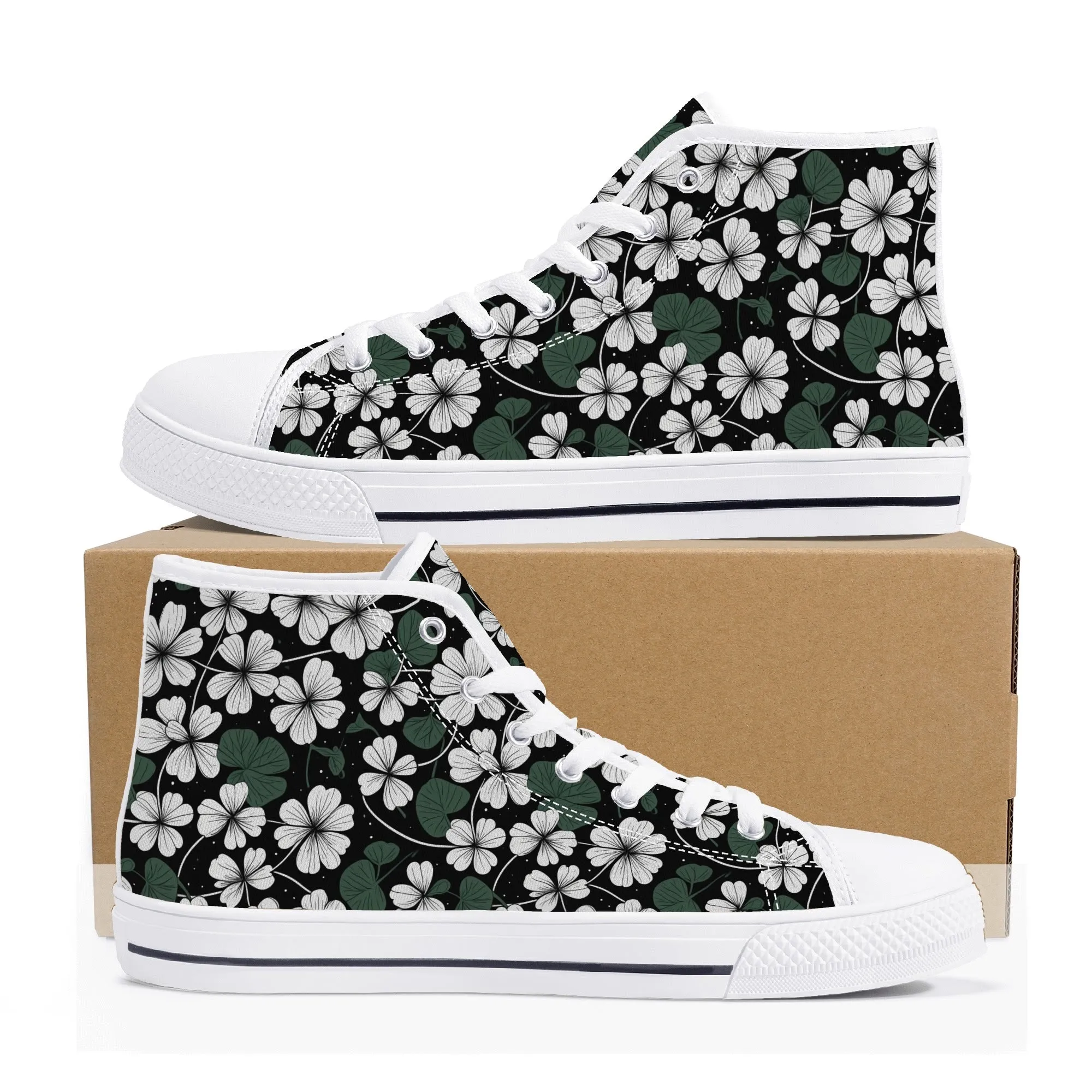 White Clover Womens High Top Canvas Shoes