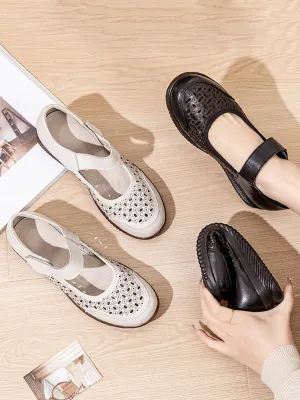 Women Summer Casaul Leather Cutout Low-Heel Shoes TY1040