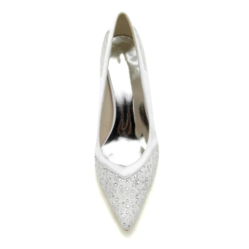 Women's Wedding Shoes Closed Toe High Heel Chic Lace Versatile Bridal Shoes